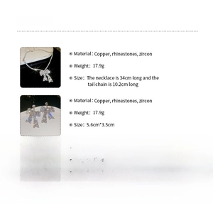 Detailed size and material specs for bow zircon earrings and necklace set in copper