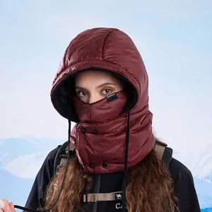 Winter 3-in-1 thermal hood mask and neck warmer in quilted burgundy with fleece lining