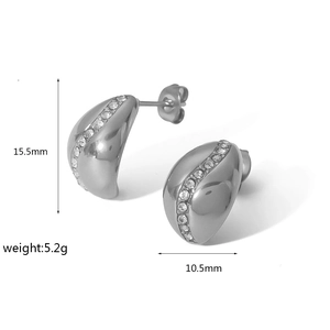 Polished silver titanium earrings with zircons measuring 15.5mm by 10.5mm