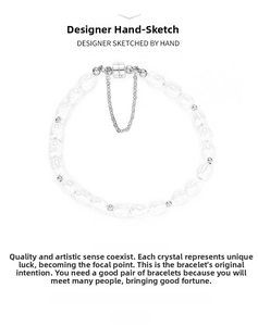 Detailed macro view of beaded crystal bracelet with magnetic clasp and safety chain link