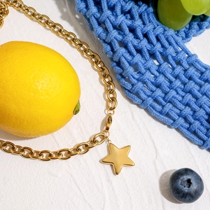 18K gold plated stainless steel chunky chain necklace with star pendant for women