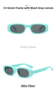 Retro rectangle sunglasses with mint green frames and gold diamond detail on side
