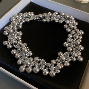 Cluster Bead Ball Choker Necklace Alloy Silver Geometric Exaggerated Statement Jewelry For Women