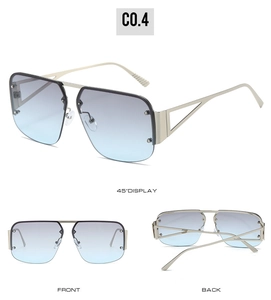 Three-way view of square pilot sunglasses with gradient lenses and rivet details