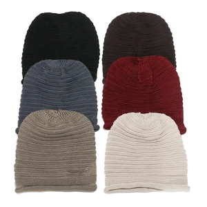 Set of six colorful women's knit beanies in black, coffee, grey, burgundy and beige