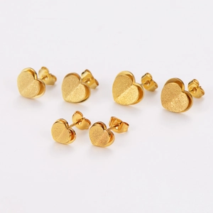 Frosted gold double-layered heart stud earrings for women with matte texture