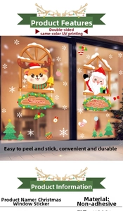 Double-sided UV printed Christmas window stickers featuring Santa Claus and elk patterns