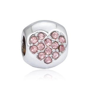 Perle de cœur étincelante en strass rose avec finition argentée pour bracelets DIY