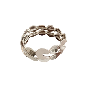 Modern silver S-shaped elastic metal leaf bracelet with minimalist geometric design