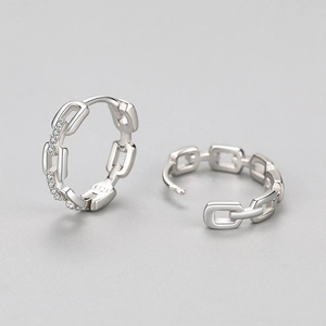 S925 sterling silver chain link earrings with zircon stones and polished silver finish