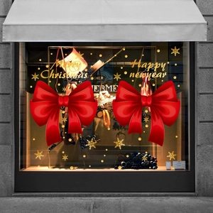Christmas Window Stickers PVC Static Cling Merry Christmas Reindeer Snowflake Gold Red Decals For Shop Glass Door Decoration
