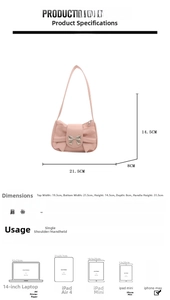 Detailed dimension chart showing size parameters of the trendy PU bow shoulder bag