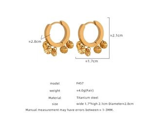 Dimensions détaillées des boucles d'oreilles en U en acier titane doré avec disque