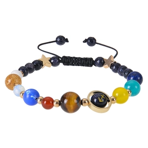 Solar system eight planets beaded bracelet with blue goldstone and adjustable braided cord