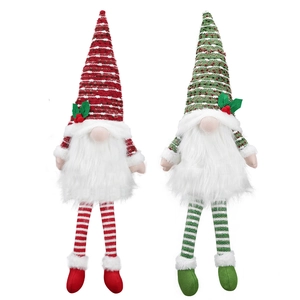 Set of 2 Scandinavian Christmas Gnomes with knit hats and striped legs for home decor