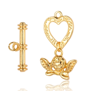Fermoir en T doré et fermoir cœur avec pendentif ange pour création de bijoux
