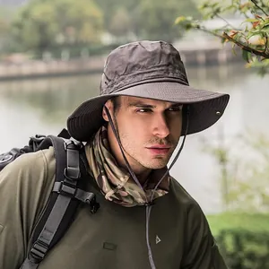 Outdoor foldable sun hat with wide brim and adjustable windproof rope for hiking use