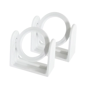 Pair of rotatable white curtain rod holders with self-adhesive telescopic poles