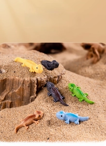 Detailed view of six colorful resin lizards with realistic textures for micro landscapes