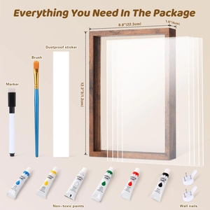 DIY handprint shadow box frame kit with wood frame, acrylic paints, and tools
