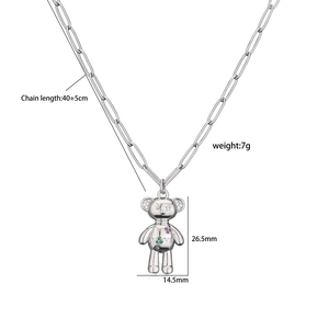 Collier avec pendentif ours argenté et zircons colorés avec gravure LOVE sur chaîne trombone