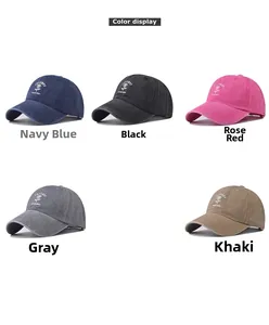 Color display of washed cotton baseball caps with rose embroidery in various vintage tones