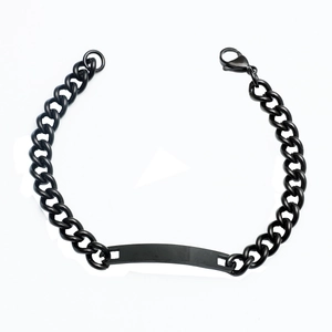 Minimalist black stainless steel Cuban link ID bracelet with smooth curved engraving plate