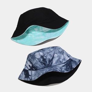 Cappello da pescatore reversibile tie-dye estivo nero e blu pieghevole stile outdoor