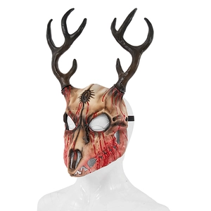 Realistic antler deer skull mask with faux blood splatter for Halloween cosplay costumes