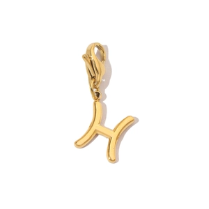 Detail view of 14K gold plated stainless steel H-letter pendant with lobster clasp closure