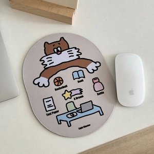 Oval Light Chaser cartoon mouse pad featuring cute cat and hand-drawn icons