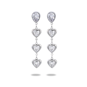 Silver 18K white gold plated stainless steel earrings with heart-shaped crystal pendants