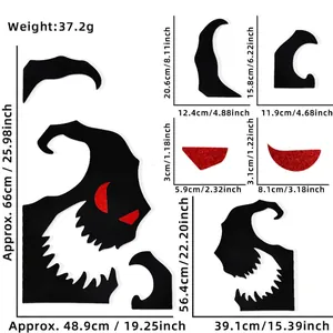 Halloween DIY wall stickers set with black ghost face outlines and red glitter eyes