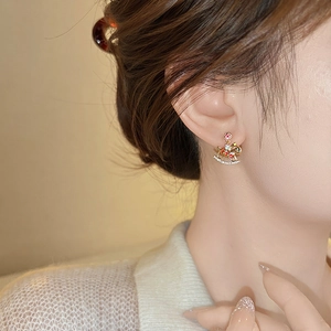 Luxury 18K gold plated pony earrings with red enamel and sparkling zircons