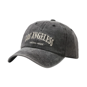 Retro washed cotton baseball cap with Los Angeles embroidery in dark grey finish