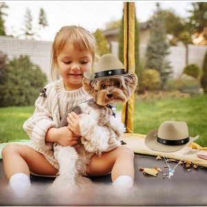 Miniature camel felt cowboy hat for pets with metallic star and adjustable strap