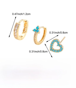 Detailed view of sun, moon and heart earrings set with size and weight metrics