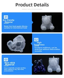 Detail showing flexible food-grade silicone 3D bear mold and resin finished product