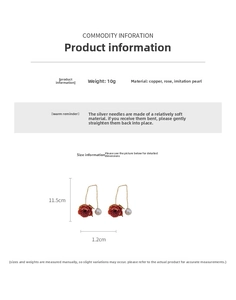Détail de boucles d'oreilles rose éternelle et perles avec ligne d'oreille de 11,5 cm