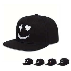 Casquette De Baseball Brodée Visage Souriant Style Graffiti Hip Hop Chapeau Snapback Pour Hommes Femmes Polyester Respirant Solaire