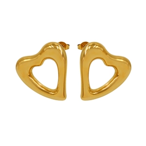 Minimalist vintage hollow heart earrings in gold plated finish for women