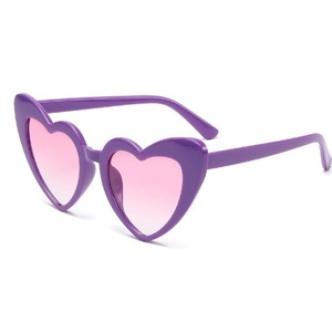 Glitter purple heart shaped sunglasses with pink gradient lenses and UV400 protection