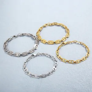 Stainless Steel Mariner Link Chain Bracelet Pig Nose Coffee Bean Shape Minimalist Fashion Jewelry For Men Women