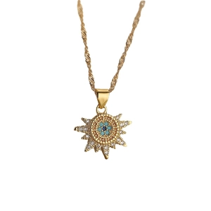 18K gold plated necklace featuring a turquoise and blue evil eye sun pendant with zircons