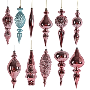 Pink and blue festive Christmas tree ornaments set with unique shapes and metallic finish
