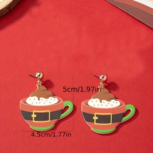 Christmas festive hot chocolate mug earrings with Santa belt and size dimensions