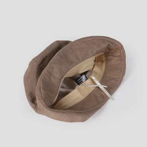 Breathable Japanese style brown linen bucket sun hat for women with interior detail