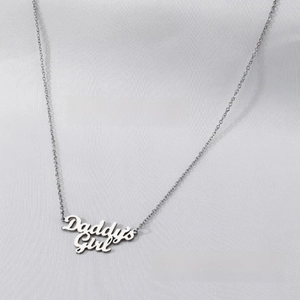 Polished silver stainless steel Daddy's Girl necklace with 42+5cm link chain