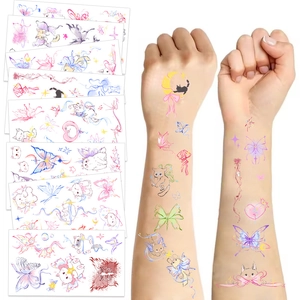 Autocollants de Tatouage Temporaires Imperméables Motif Papillon Chat Étoile Lune Style Aquarelle Pour Fête Femmes Enfants Art Corporel