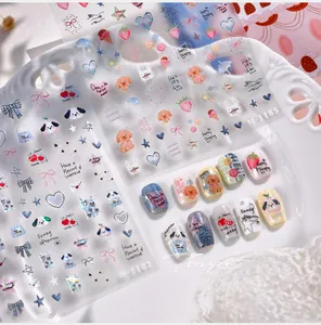 Detail of Korean puppy nail art stickers M-1182 featuring cute cartoon dogs and hearts